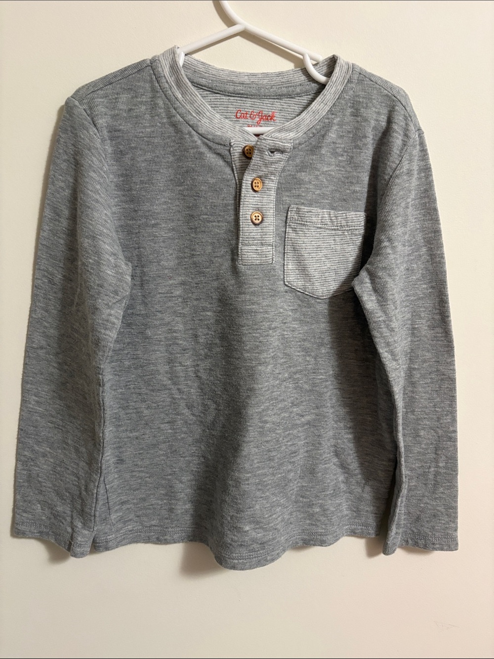 Cat & Jack Heather Gray Long Sleeve Henley with Chest Pocket